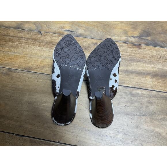 Brenda Zaro Women's 8US 39EU Leather Brown Calf Hair Slides Mules 3" Heels Amina - Picture 9 of 10